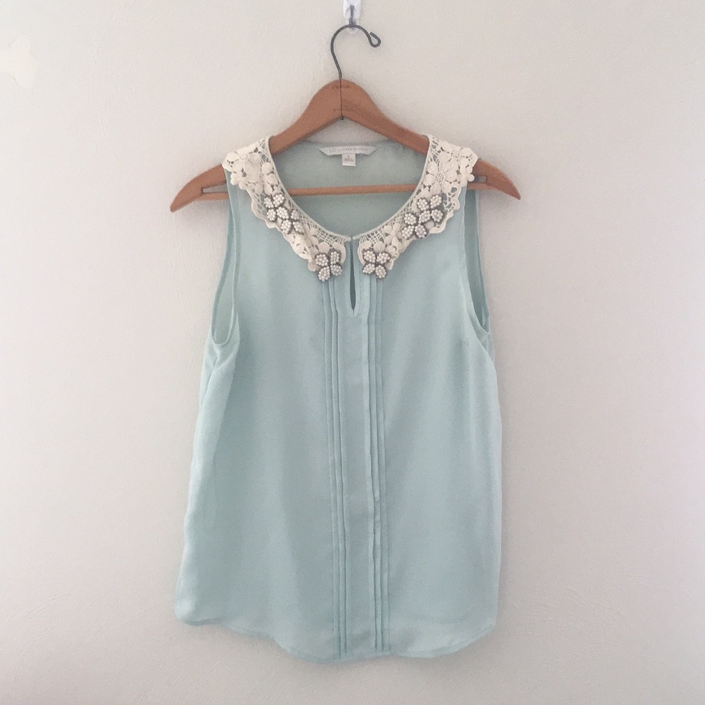 LC Lauren Conrad Small Beaded Collar Tank Sheer